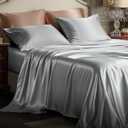 Bedsure Satin Sheets Queen Size - Luxury Silky Bed Sheet Set, Ultra Soft & Wrinkle Free, Good for Hair & Skin, Gifts for Women, 15 Inches Deep Pocket, 4-Piece (Queen, Silver Grey)