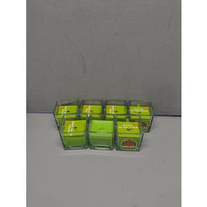 Square Glass Candle W/Dustcover Green 7 Pack