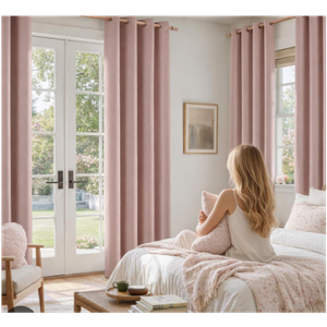 Blackout Linen Curtains for Bedroom Thermal Insulated Blush Pink Grommet Room Darkening Curtains & Drapes for Living Room  (2 Panels)