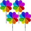 4PCS Flower Wind Spinner Sparkly Lawn Pinwheel 11.8 inch Colorful Rainbow Garden Windmill for Garden, Party, Outdoor, Yard Decor