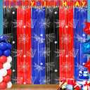 Spider Web Birthday Party Decoration Supplies, 2Pack Metallic Tinsel Foil Fringe Curtains 3.3x6.6ft, Red Blue Black Photo Booth Prop Backdrop Party Streamer, for Spider Birthday Party House Room Decor (Red Black and Blue)