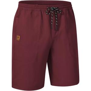 QPNGRP Men's Stretch Waist Casual Shorts with 5 Pockets Include 1 Zipper Pocket (Red, L)
