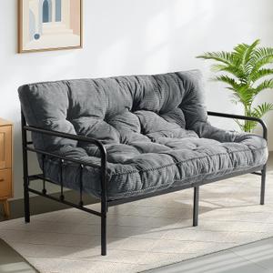 MAXYOYO 6" Futon Mattress Full Size, Tufted Futons Sofa Couch Bed with Twisted Rope Design Edging, Thick Corded Fabric Floor Mattress for Adults, Shredded Foam Filling (Frame Not Included), Dark Grey