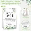 RoundFunny 33 Pcs Baby Shower Diaper Changing Game Supplies Including Dolls Blindfold Diapers Wooden Sign for Changing Race Gender Reveal Party Favors(Greenery)