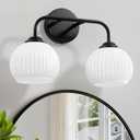RUIYEY Bathroom Vanity Light Fixtures: 2-Light Black Bathroom Lighting Fixtures Over Mirror with Milky White Frosted Glass Shade, Farmhouse Modern Wall Light for Bathroom
