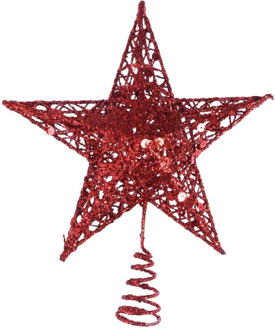 Hemoton 5 Red Sequin Metal Outdoor Decor Star Tree Topper for Christmas Trees
