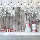 Blulu 7 x 5 ft Winter Wood Backdrop for Photography, New Year Christmas Snowman Snowflakes Rustic Wall Snow Scene Backdrop Landscape Background for Family Props Decoration (83.9 x 59.8 Inch)