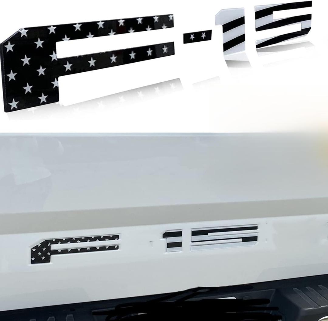 Tailgate Inserts Letters Compatible for 2021-2025 F15, 3D Raised & Strong Adhesive Decals Letters (Black American Flag)