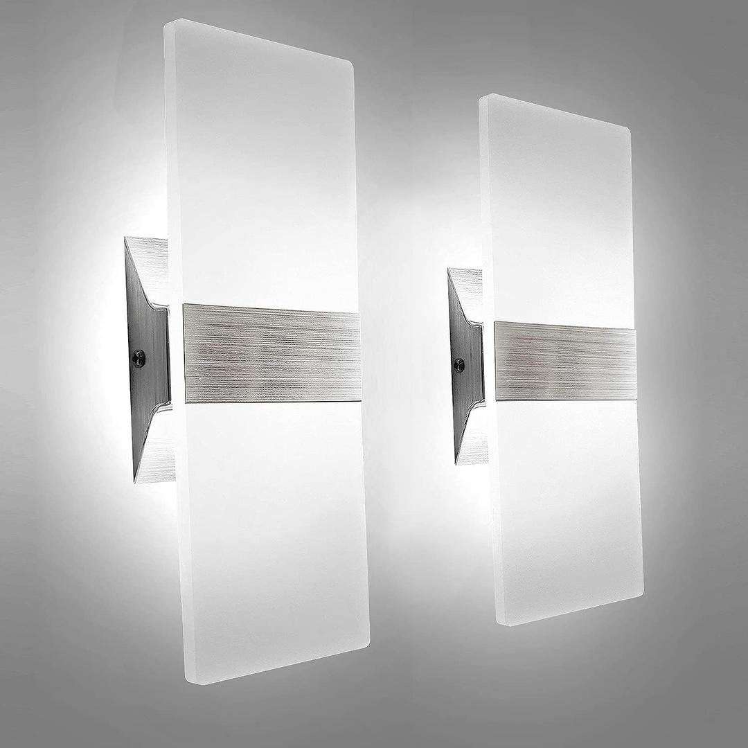 KICAAO Modern Wall Sconces Set of Two, Led Wall Light 10w, 6000k White Light Up Downlight, Hardwired Acrylic Wall Light Lighting, Suitable for Living Room Corridor Bedside (Cool White 6000K, 2Pack)