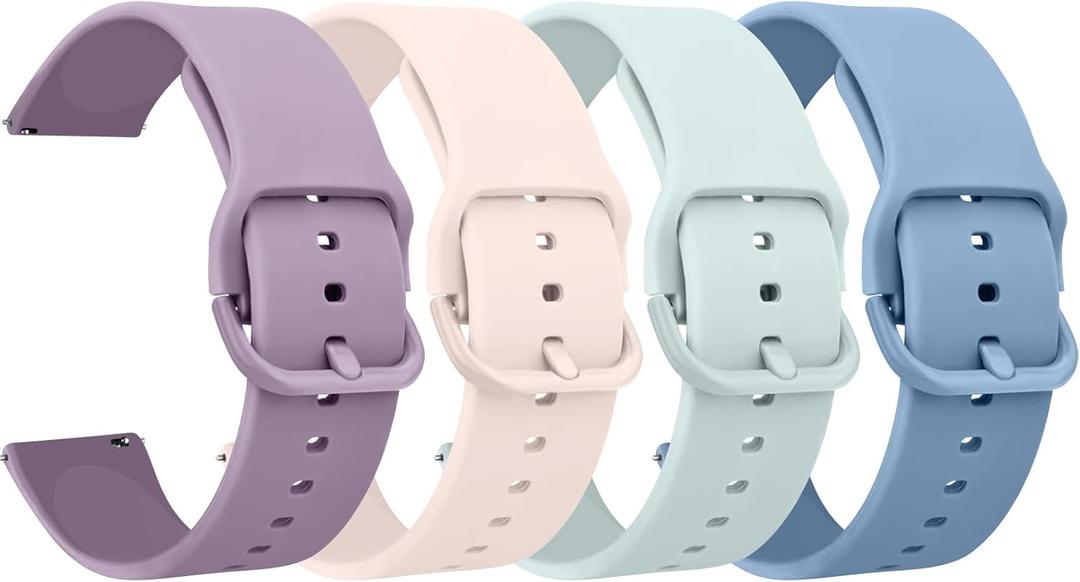 Meliya 20mm 22mm Watch Bands Quick Release Replacement Wristband, 4 Pack Soft Silicone Sport Replacement Straps for Men Women (Taro Purple+Light Pink+Succulent+Winter Blue)