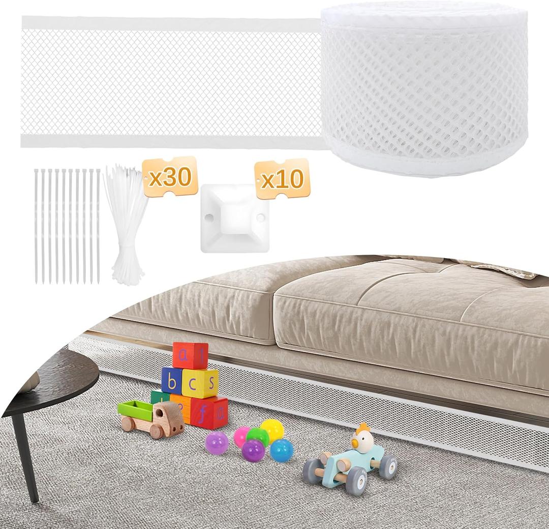 Under Couch Blocker, 4''x39.3ft Under Bed Blocker for Pets, Toy Blockers for Under Furniture with 30 Zip Ties, Couch Accessories (White)