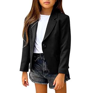 Girls Solid Color Lapel Suit Coat Button Down Long Seelve Blazer Jacket Black S