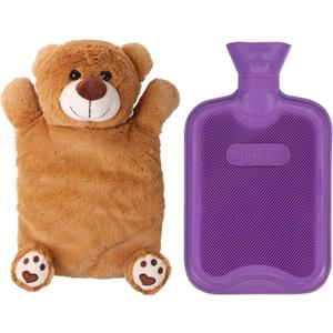 HomeTop Premium Classic Rubber Hot or Cold Water Bottle with Cute Stuffed Bear Cover (67.63 Fl Oz (Pack of 1), Purple)