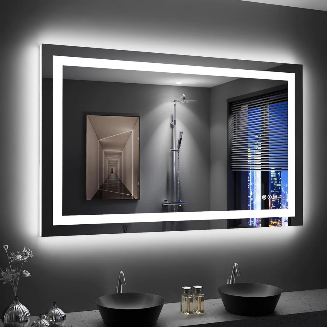 LOAAO 48"X30" LED Bathroom Mirror with Lights, Anti-Fog, Dimmable, Backlit + Front Lit, Lighted Bathroom Vanity Mirror for Wall, Memory Function, Tempered Glass, Shatter-Proof, ETL Listed