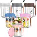 6 Pack Overnight Oats Containers with Lids and Spoons, 16 oz Glass Mason Jars with Airtight Lids, Meal Prep Containers, Overnight Oats Jars for Milk, Cereal, Fruit