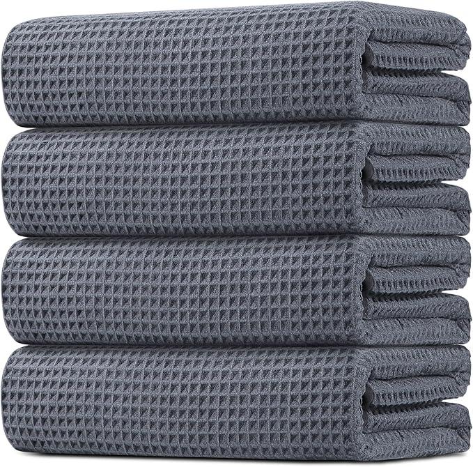 Pack of 2 HOMEXCEL White Waffle Bath Towels , Premium Microfiber Bathroom Towels, Ultra Soft, Lightweight, Highly Absorbent and Quick Dry Towel for Bathroom, Gym, Shower, Hotel, and Spa, 27 x 54 Inch, Grey 