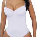 Hilinker Women's Sexy V Neck Spaghetti Strap Shapewear Bodysuit Camisole Bustier Top White Small