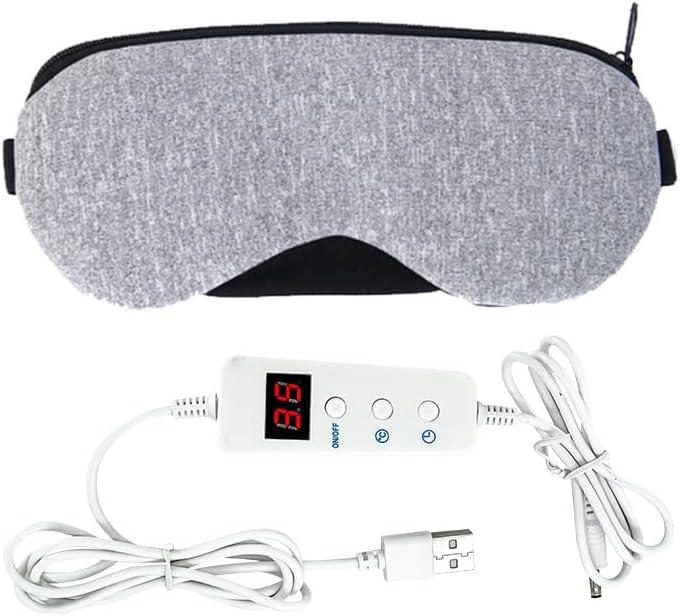 Heated Eye Mask Warm Eye Compress for Dry Eyes USB Electric Timer Control Light Blocking Heat Eye Mask for Men Women (Grey 5 Levels)
