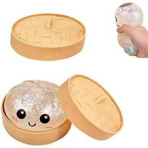 Dumpling Squishies, Glitter Dumpling, Glitter Dumplings Squishy with Box, Dumplings Sensory Squeeze Toy for Stress Relief Stretchy Desk Toys (White)