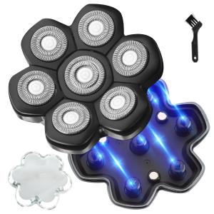 Universal Magnetic Detachable 7D Replacement Heads For Electric Head Razor Stainless Steel Shaver Blades for Bald Men's Smooth Shave (7D Black)
