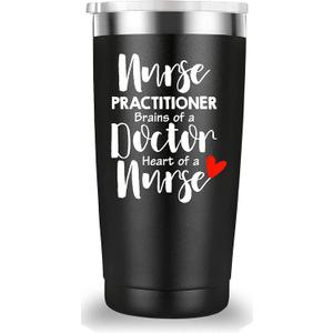 Nurse Practitioner Brains Of A Doctor, Heart Of A Nurse Travel Mug Tumbler.Nurse Practitioner Gifts for Friend Daughter Men Women.Nurse Appreciation,Nursing School Graduation Gifts.(20 oz Black)