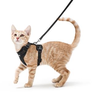 rabbitgoo Cat Harness and Leash Set, Escape Proof Kitten Harness for Safe Outdoor Walks, Soft Breathable Adjustable Vest with Reflective Strips for Kittens and Small Cats, Black, XSmall