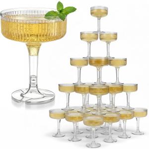 20 Pcs Champagne Tower Glasses, 7oz Plastic Martini Glasses, Unbreakable Martini Glasses Clear Reusable Cocktail Acrylic Coupe Drinkware for Champagne Tower Wedding Birthday Bar Party (20, Clear)