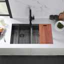 32x19 Inches Black Double Bowl Kitchen Sinks 32 Inch 50/ 50 Undermount Double Sink 16 Gauge Black Stainless Steel Double Basin Workstation Sink