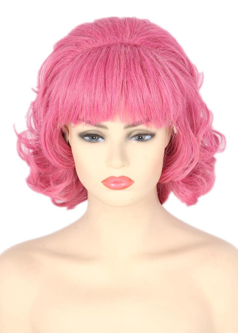 Topcosplay Women 50s Wig Short Pink Beehive Wig Halloween Costume Wigs