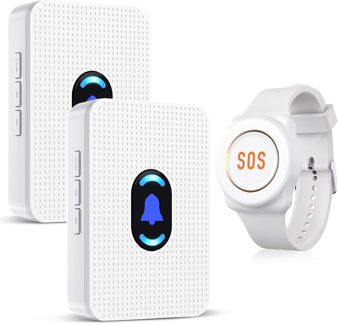 Daytech Wireless Wrist Pager Caregiver Call Button in Home System Watch Alarm Nurse Personal Help Alert for Patients Elderly 1 Watch Call Button 2 plugin Receiver