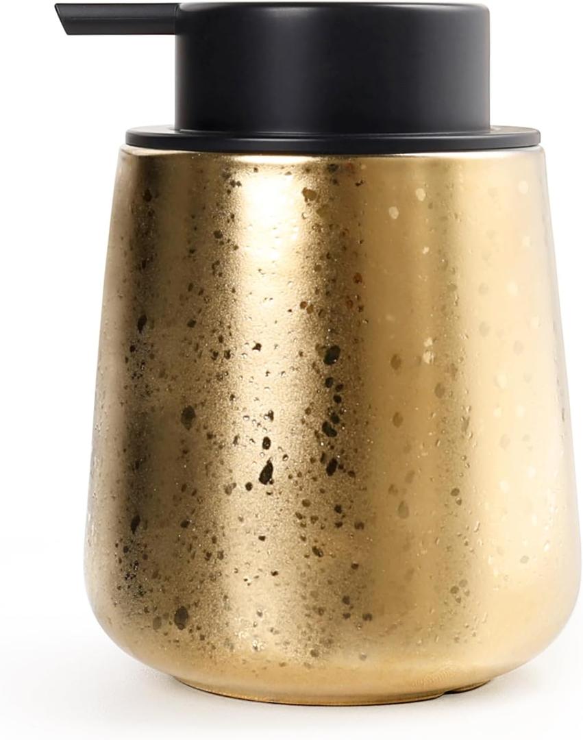 INGOFIN Ceramic Lotion Dispenser - 12oz Refillable Hand Dispenser Bathroom, Modern Liquid Soap Dispenser with Pump, Dish Soap Dispenser for Kitchen, Golden