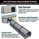Pet 4-in-1 Cat Tunnel, Carrier, House & Scratcher – Detachable and Combinable – Indoor Beds, Outdoor Use, Cat Toys & Furniture (Gray)