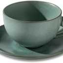 Cup and Saucer Set Turquoise Ceramic Cappuccino Mug Set of 1- oz Microwave and Dishwasher Safe, Perfect For Tea, Espresso, Latte - Porcelain Mugs for Kitchen or Cafe