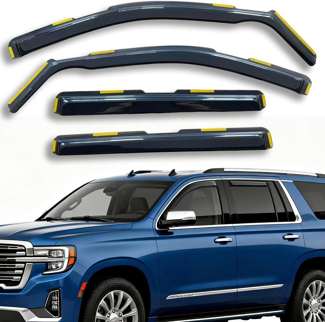 Extra Durable in-Channel Rain Guards Window Visors for GMC Yukon XL 2021-2026 Window Deflectors Vent Sun Shades Dark Smoke 4 Pieces