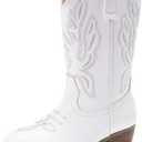 Cowgirl Boots for Little Girls Mid Calf Pointed Toe Kid Cowboy Boots Side Zipper Classic Embroidered Western Boots Horse Riding Shoes Party for Toddler Little Big Kids (White) 6