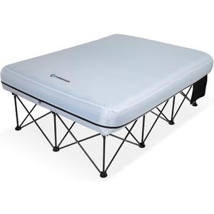 FUNDANGO Queen Camping Cot, 2 Person Folding Airbed Mattress, Double Camp Bed with 2 Cup Holders, Removeable Cover for Adults Outdoor Travel,Carry Bag Included (Grey)