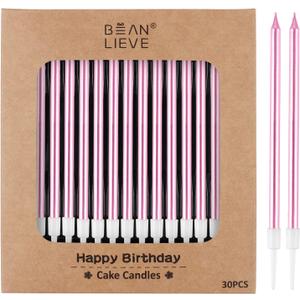BEAN LIEVE 30-Count Rose Gold Long Thin Metallic Birthday Candles, Cake Candles, Birthday Parties, Wedding Decorations, Party Candles, Cake Decorations