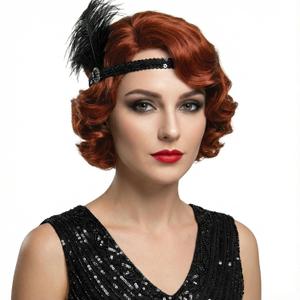 H&Bwig Short Red 20s Wigs for Women Natural Finger Wave Synthetic Hair Wig for Women Lady Ladies Cosplay Anime Party Costume Anime Flapper Wig