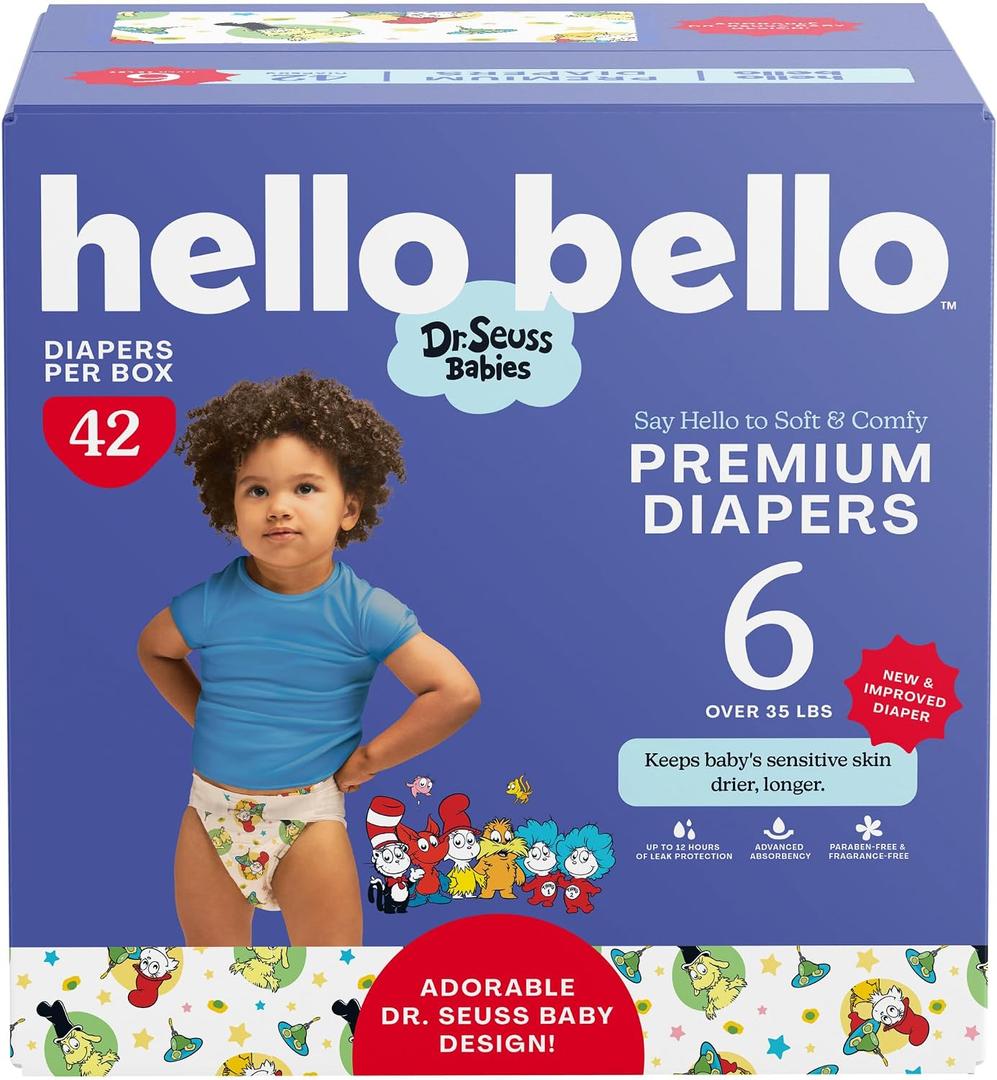 Hello Bello Dr. Seuss Babies Premium Diapers, Size 6, 42 Count: Softness & Protection for Sensitive Skin