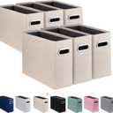 6 Pack Letter Size File Storage Box Collapsible，Fabric Hanging File Folders Organizer, Portable Office Document Holder with Metal Handle, Smooth PVC Rails, Beige