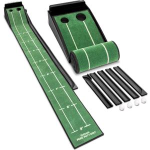 GoSports Pure Putt Golf 9 ft Putting Green Ramp - Black or Brown - Premium Wood Training Aid for Home & Office Putting Practice - Includes 4 Golf Balls