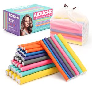 AIDUCHO Heatless Hair Curlers 42PCS Flexible Hair Rollers 7" Soft Foam Hair Curlers No Heat Bendable Curling Rods for Short Medium Long Hair, 7 Colors & Sizes (1 Count (Pack of 42))