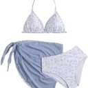 Milumia Girl's 3 Piece Bikni Set Ditsy Floral Halter Swimsuit with Cover Up Skirts 12Y