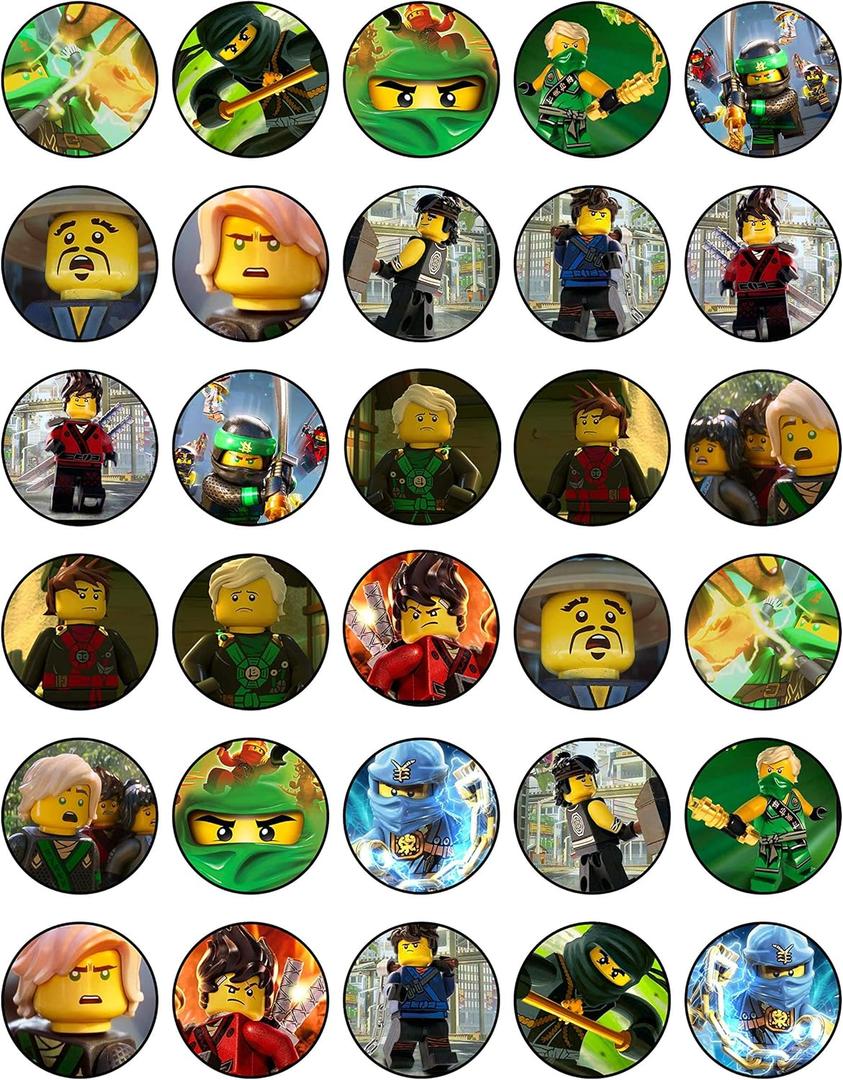 30 x Edible Cupcake Toppers Themed of The Ninjago of Edible Cake Decorations | Uncut Edible on Wafer Sheet