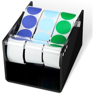 1 Pcs Adjustable Label Dispenser 3 Disks Sticker Roll Holder Sticker Dispenser Label Roll Holder Acrylic Tape Organizer Stand for Office Home Desktop(Black)