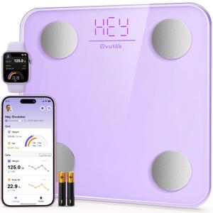 Ovutek Smart Scale for Body Weight, Digital Bathroom Scale BMI Weighing Body Fat Scale, Accurate Body Composition Scale Monitor for People's Health with Smartphone App, Compact Size, 400lb (Purple)