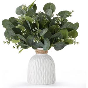 Fake Eucalyptus Plants 20 Stems in Ceramic Vase for Indoor Home Decor