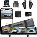 4 Camera System,10" AHD Mirror Rear View Dash Cam, Touch Screen Dash Cam with 128GB Card/Reverse line/WiFi/APP/1080P Night Vision for Car,Pickup,Truck,RV,Bus,SUV,MPV