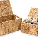 Wicker Storage Baskets with Lid, Set 2 Basket With Lid Decorative Storage Rectangle Wicker Storage Basket With Lid Large Rattan Storage Box Hyacinth Baskets
