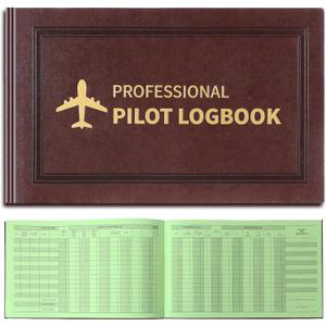 Gilprop 1 Pack Professional Pilot Logbook 128 Sheets Flight Logbook Brown Leather Hardcover Large Aircraft Record Book Aviation Gifts and Gear for Students Pilot